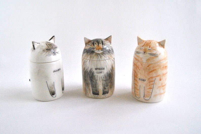 Personalized Cat Urn with Semi-spherical cover, with Name or without Name. Special Memory. Multipurpose Box.-ilovevango