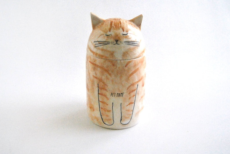 Personalized Cat Urn with Semi-spherical cover, with Name or without Name. Special Memory. Multipurpose Box.-ilovevango