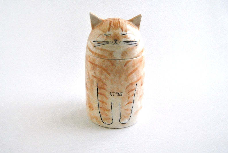 Personalized Cat Urn with Semi-spherical cover, with Name or without Name. Special Memory. Multipurpose Box.-ilovevango