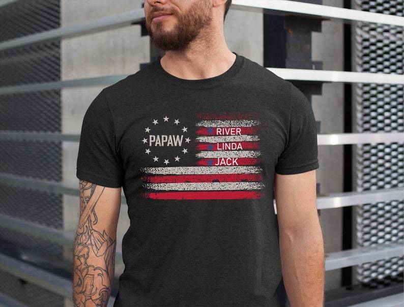 Personalized Papa T shirt, Custom name Grandpa Shirt Fist Bump Grandchild names, Fathers Day Shirt for Grandpa, Custom Poppy Pop Pop Shirt-ilovevango
