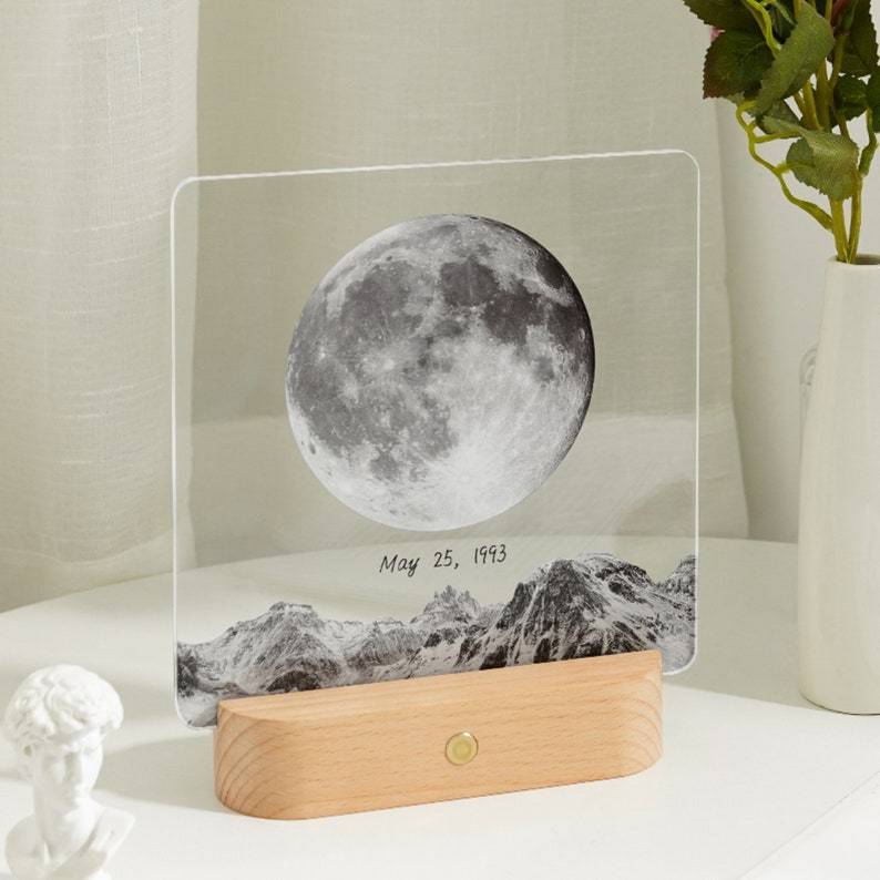 Customized Moon Night Light, Personalized Memorial Gift - The Night We Met Anniversary Gift - The Day You Were Born Gift, Baby Night Light-ilovevango