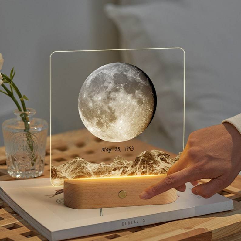 Customized Moon Night Light, Personalized Memorial Gift - The Night We Met Anniversary Gift - The Day You Were Born Gift, Baby Night Light-ilovevango