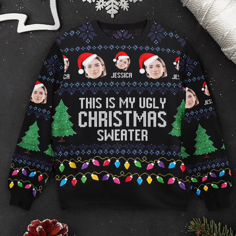 Personalized This Is My Ugly Sweatshirt, Custom Photo Ugly Sweatshirt, Ugly Christmas Pattern, Christmas Sweatshirt, Christmas Gift-ilovevango