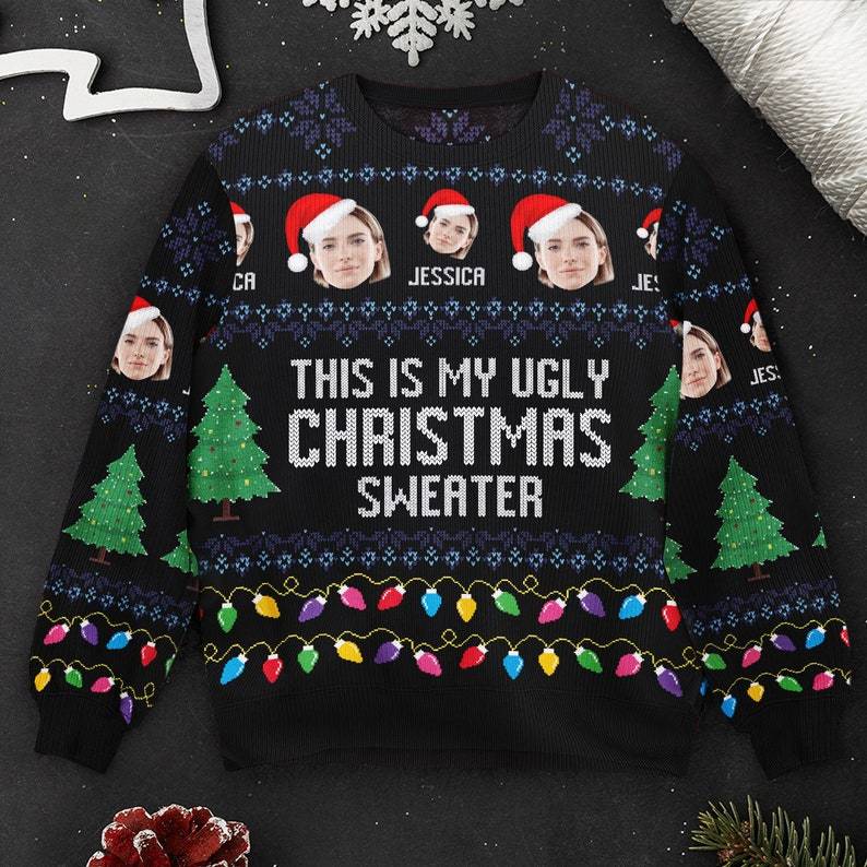 Personalized This Is My Ugly Sweatshirt, Custom Photo Ugly Sweatshirt, Ugly Christmas Pattern, Christmas Sweatshirt, Christmas Gift-ilovevango