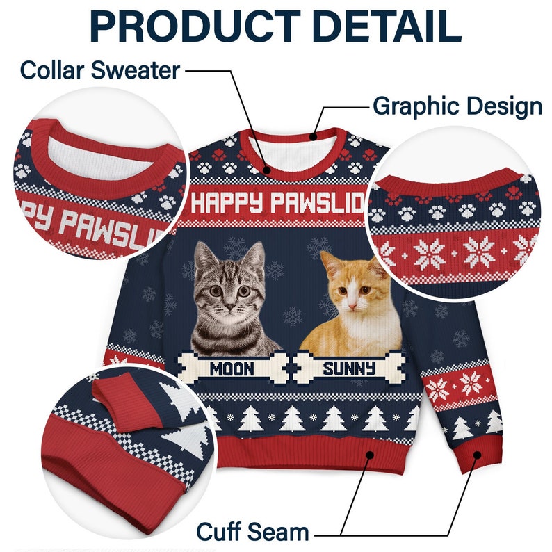 Personalized Feliz Navidog Ugly Sweatshirt, Custom Photo Ugly Sweatshirt, Ugly Christmas Pattern, Christmas Sweatshirt, Dog Lover Sweatshirt-ilovevango
