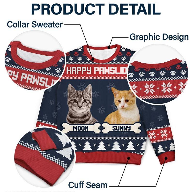 Personalized Feliz Navidog Ugly Sweatshirt, Custom Photo Ugly Sweatshirt, Ugly Christmas Pattern, Christmas Sweatshirt, Dog Lover Sweatshirt-ilovevango