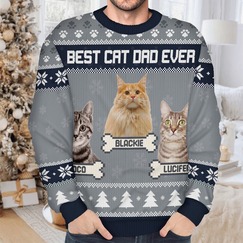 Personalized Feliz Navidog Ugly Sweatshirt, Custom Photo Ugly Sweatshirt, Ugly Christmas Pattern, Christmas Sweatshirt, Dog Lover Sweatshirt-ilovevango