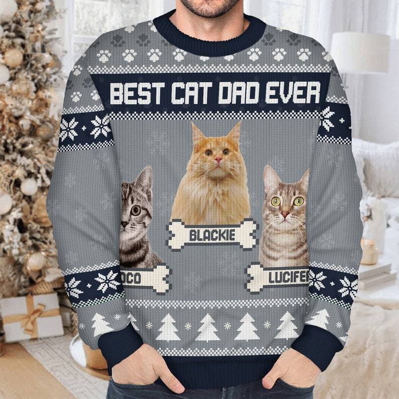 Personalized Feliz Navidog Ugly Sweatshirt, Custom Photo Ugly Sweatshirt, Ugly Christmas Pattern, Christmas Sweatshirt, Dog Lover Sweatshirt-ilovevango