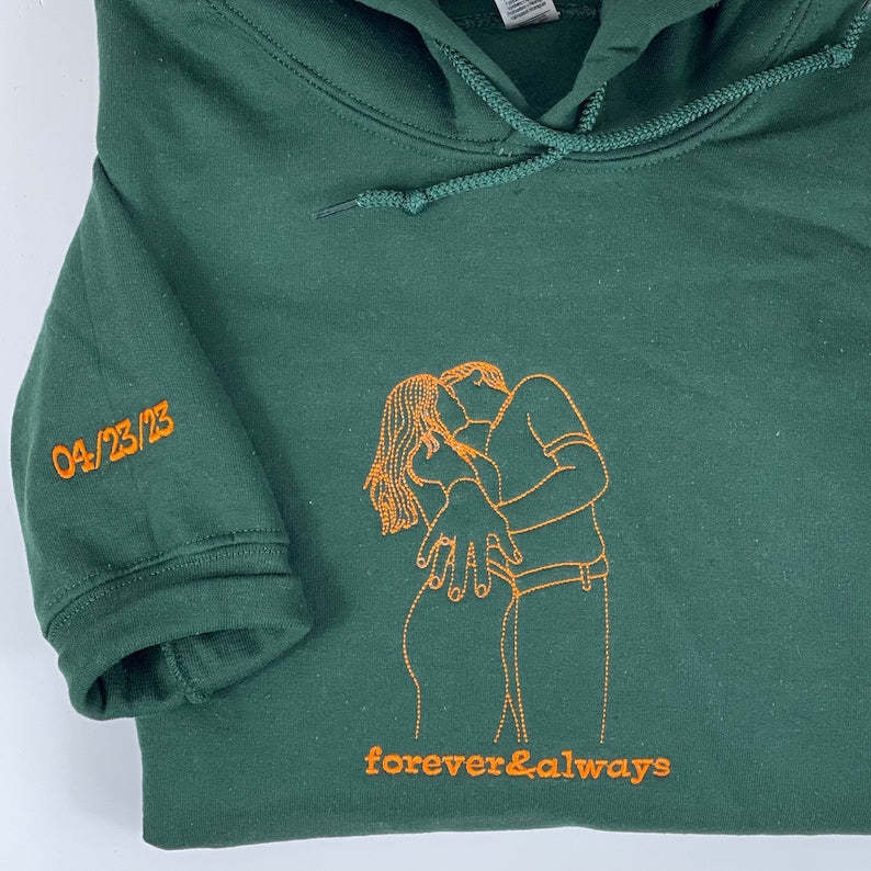 Custom Spicy Embroidery Sweatshirt, Personalized Embroidered Spicy Hoodie with Line Art Photo Sweatshirt, Valentine Gift for Him-ilovevango