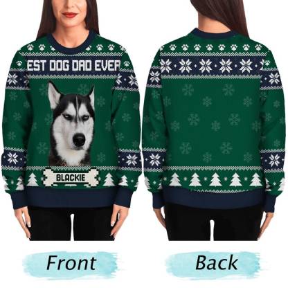 Personalized Feliz Navidog Ugly Sweatshirt, Custom Photo Ugly Sweatshirt, Ugly Christmas Pattern, Christmas Sweatshirt, Dog Lover Sweatshirt-ilovevango