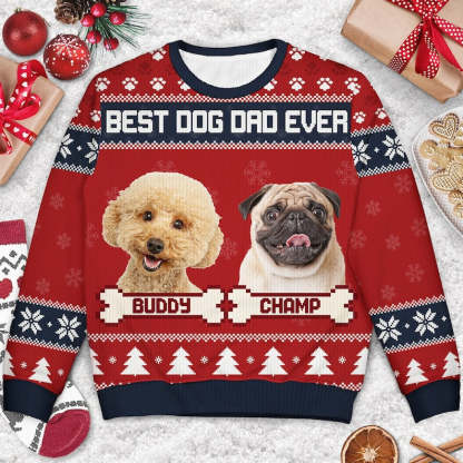 Personalized Feliz Navidog Ugly Sweatshirt, Custom Photo Ugly Sweatshirt, Ugly Christmas Pattern, Christmas Sweatshirt, Dog Lover Sweatshirt-ilovevango