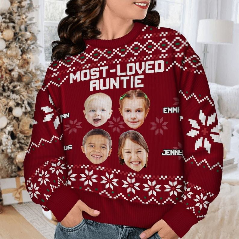Personalized Most Loved Nana Ugly Sweatshirt, Custom Photo Ugly Sweatshirt, Ugly Christmas Pattern, Christmas Sweatshirt, Christmas Gift-ilovevango