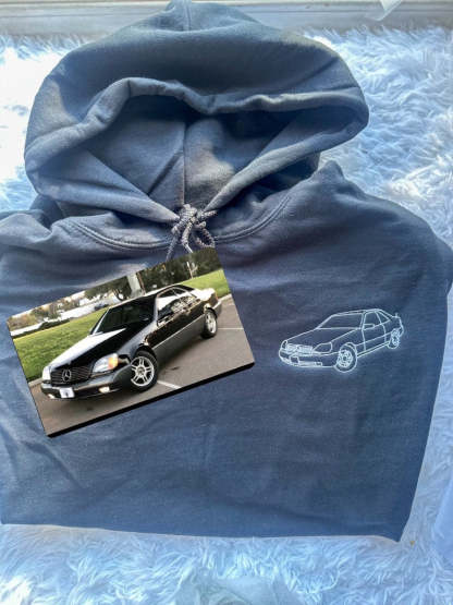 Custom Car Portrait Embroidered Hoodie, Custom Cars Portrait Matching Sweater, Cars Lover Couple Jumper, Memorial Portrait New Dad Gifts-ilovevango