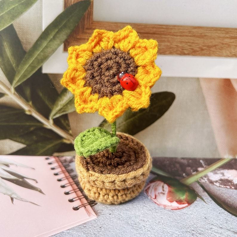 Handmade Crochet Flower Pot-Knitted Sunflower/Rose/Tulip/Plum Blossom Gifts For Mom