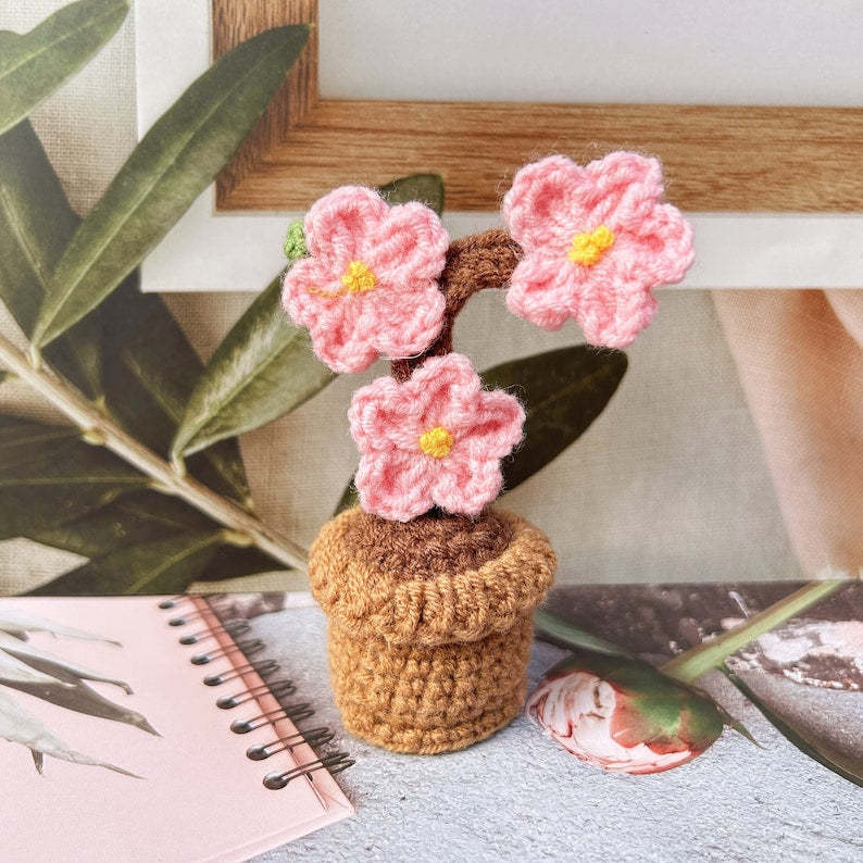 Handmade Crochet Flower Pot-Knitted Sunflower/Rose/Tulip/Plum Blossom Gifts For Mom