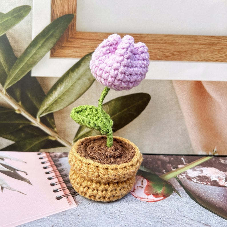 Handmade Crochet Flower Pot-Knitted Sunflower/Rose/Tulip/Plum Blossom Gifts For Mom