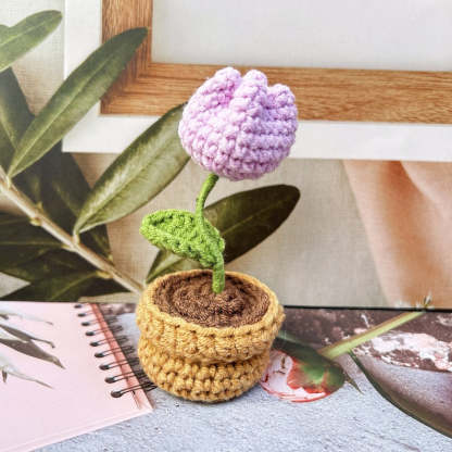 Handmade Crochet Flower Pot-Knitted Sunflower/Rose/Tulip/Plum Blossom Gifts For Mom