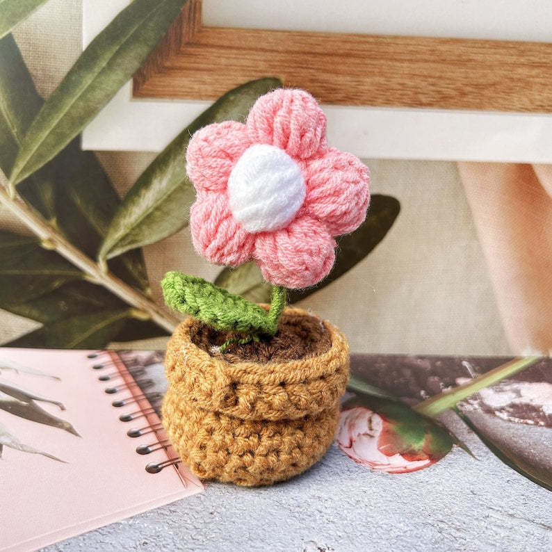 Handmade Crochet Flower Pot-Knitted Sunflower/Rose/Tulip/Plum Blossom Gifts For Mom
