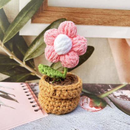 Handmade Crochet Flower Pot-Knitted Sunflower/Rose/Tulip/Plum Blossom Gifts For Mom