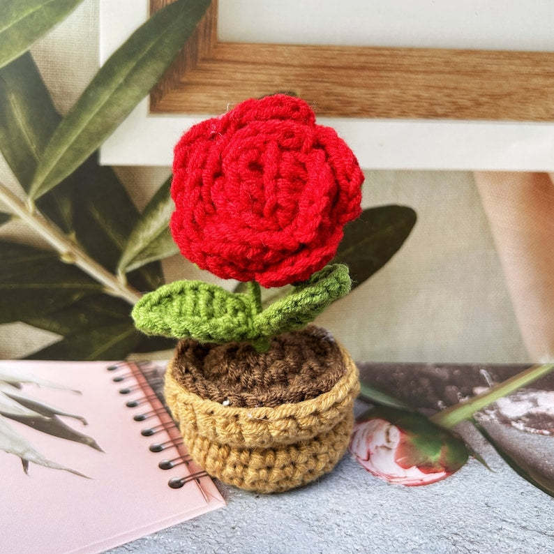 Handmade Crochet Flower Pot-Knitted Sunflower/Rose/Tulip/Plum Blossom Gifts For Mom