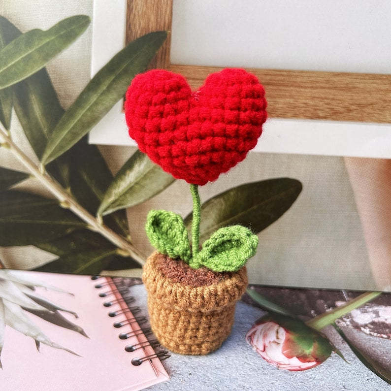 Handmade Crochet Flower Pot-Knitted Sunflower/Rose/Tulip/Plum Blossom Gifts For Mom
