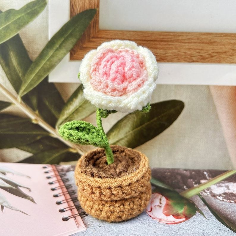 Handmade Crochet Flower Pot-Knitted Sunflower/Rose/Tulip/Plum Blossom Gifts For Mom