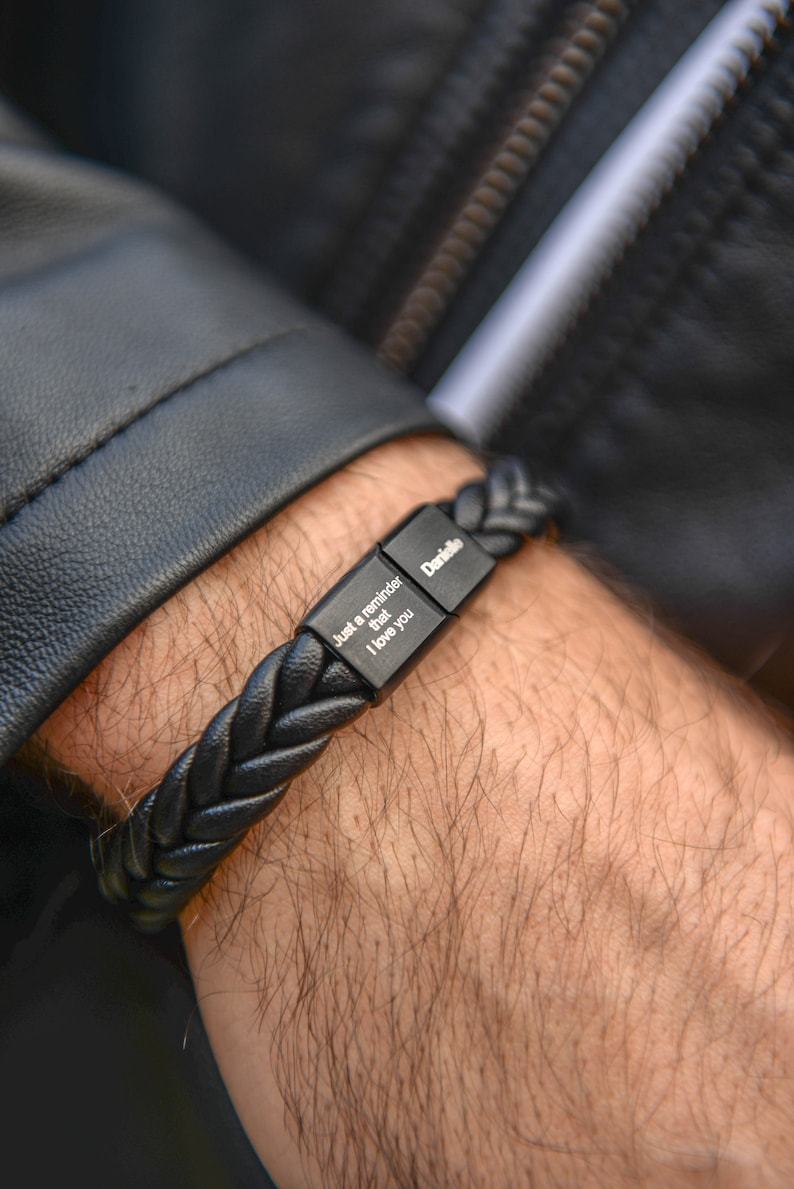 Custom Men's Leather Bracelet: Engraved Family Names, Personalized Anniversary & Birthday Gift for Dad, Husband - Unique Handmade Bracelet-ilovevango