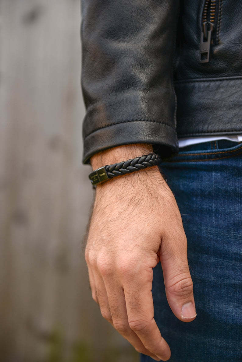 Custom Men's Leather Bracelet: Engraved Family Names, Personalized Anniversary & Birthday Gift for Dad, Husband - Unique Handmade Bracelet-ilovevango