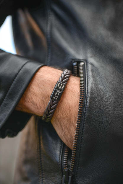 Custom Men's Leather Bracelet: Engraved Family Names, Personalized Anniversary & Birthday Gift for Dad, Husband - Unique Handmade Bracelet-ilovevango