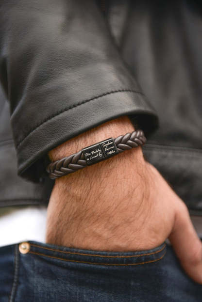 Custom Men's Leather Bracelet: Engraved Family Names, Personalized Anniversary & Birthday Gift for Dad, Husband - Unique Handmade Bracelet-ilovevango