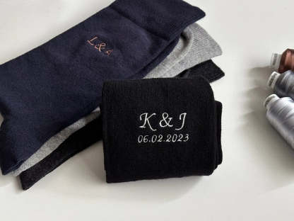Embroidered Initial Socks with Anniversary Date Option - Custom Second Wedding Anniversary Loved One Gift Wedding Day Socks | Italic Font-ilovevango