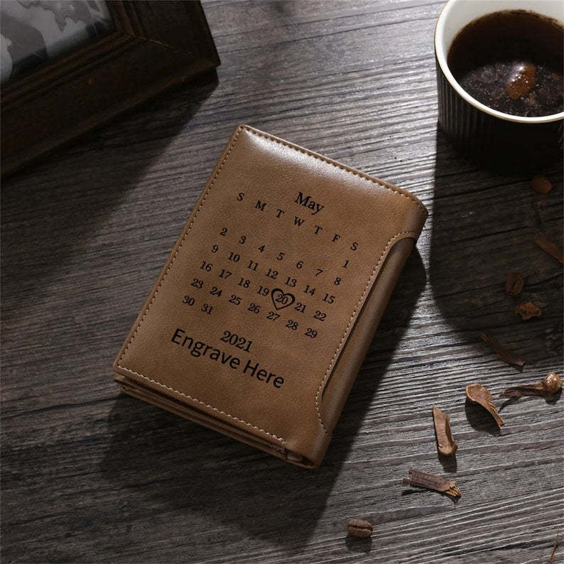 Personalized Photo Wallet Leather Purse for Men Engraved Picture Wallet Large Capacity PU Leather Anniversary Gift for Dad for Him-ilovevango