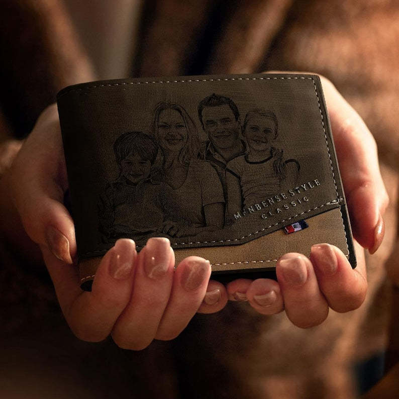 Fathers Day Photo Engraved Classic Style Leather Wallet For Men