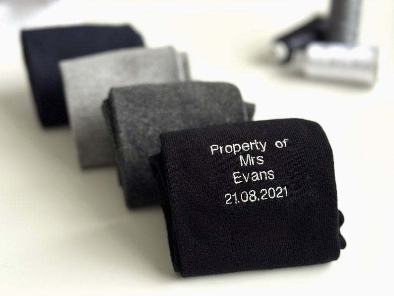 Property of Mrs. or Mr. [Your Surname] Wedding Day Socks with Optional Date | Fun Gift for Groom