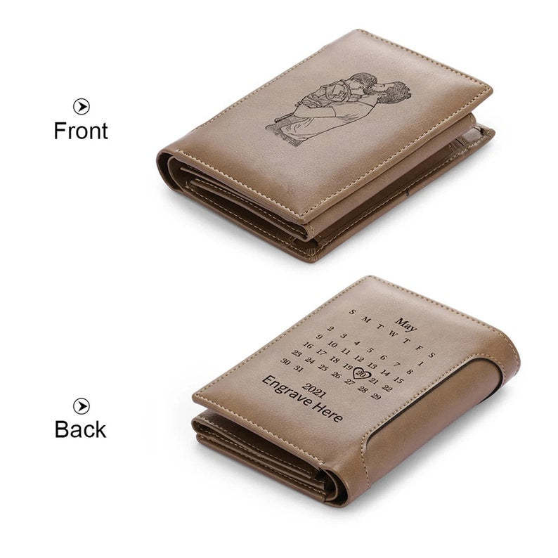 Personalized Photo Wallet Leather Purse for Men Engraved Picture Wallet Large Capacity PU Leather Anniversary Gift for Dad for Him-ilovevango