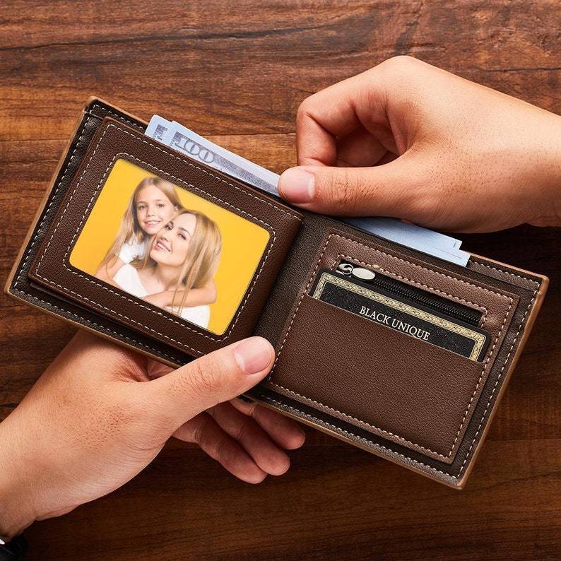 Fathers Day Photo Engraved Classic Style Leather Wallet For Men