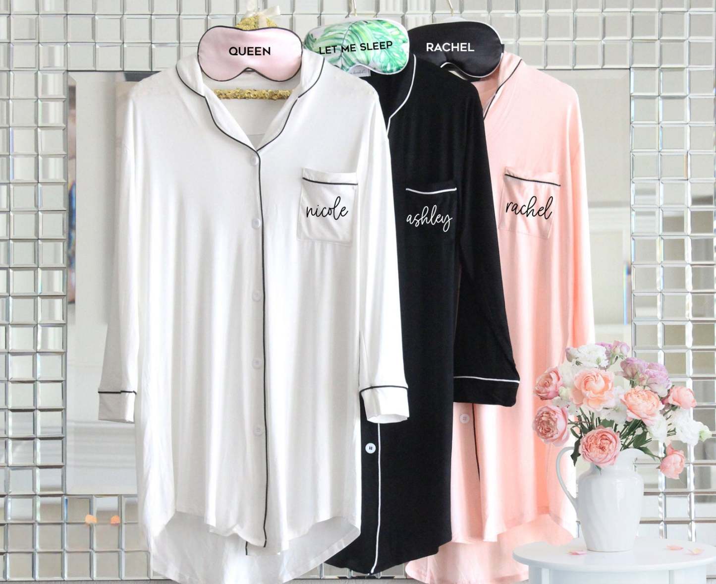 Personalized Bridesmaid Pajamas Personalized Sleep Shirts Bridesmaid Sleep Shirt Bridesmaid Button Down Shirts w/ Name Getting Ready-ilovevango