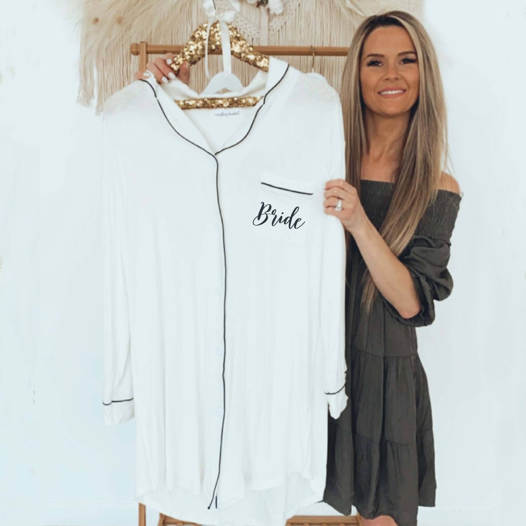 Bride Getting Ready Shirt Outfit for Bride Shirt Long Button Down Bridal Shower Gift for Bride to Be Mrs Pajamas for the Bride-ilovevango