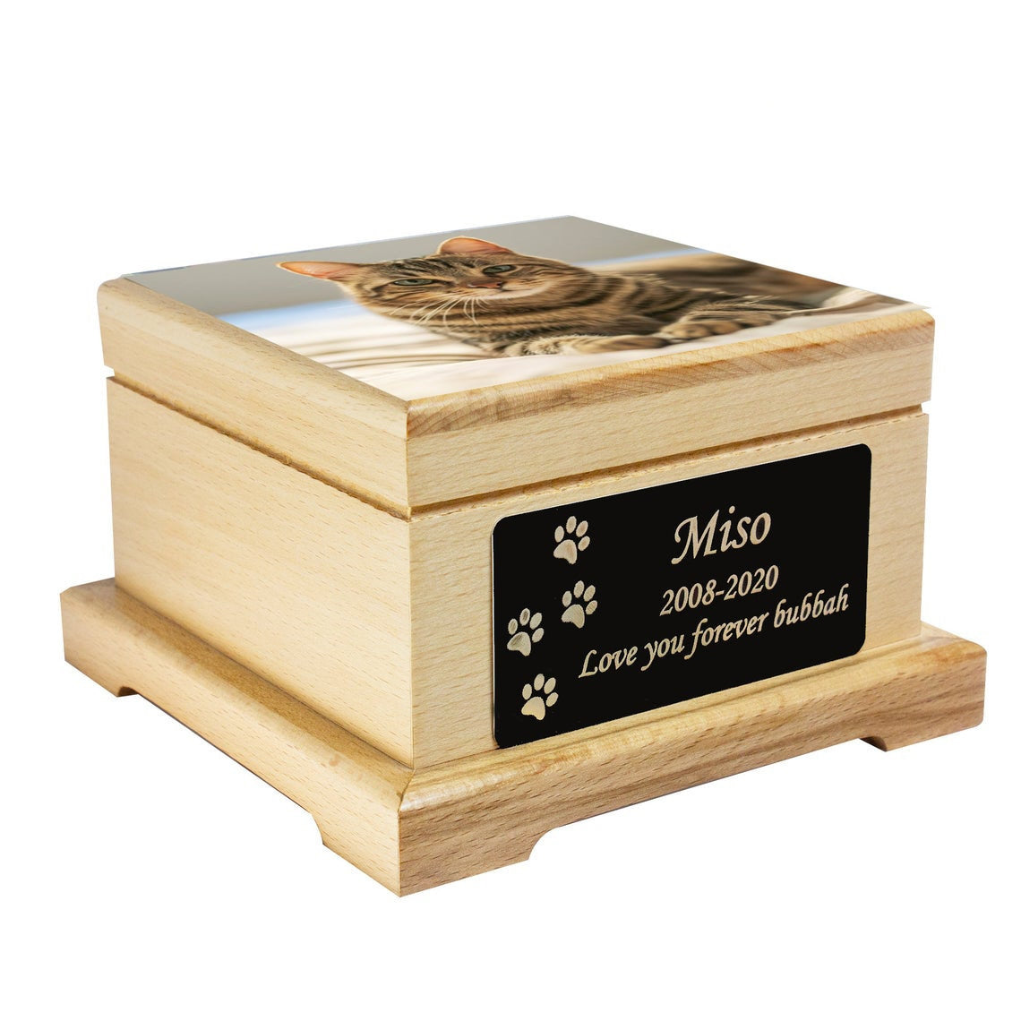 Memorial Pet Urn, Wooden Cat Cremation Urn with Custom Engraving-ilovevango