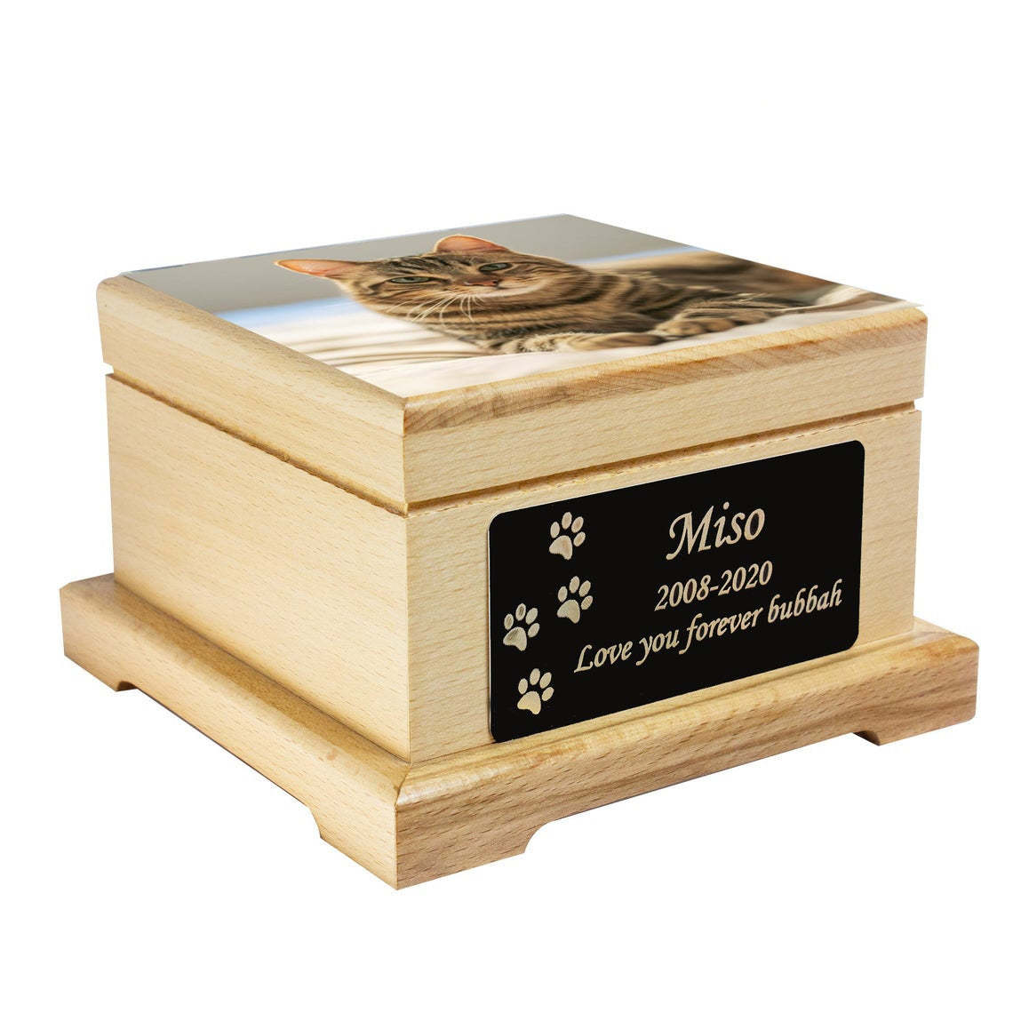 Memorial Pet Urn, Wooden Cat Cremation Urn with Custom Engraving-ilovevango