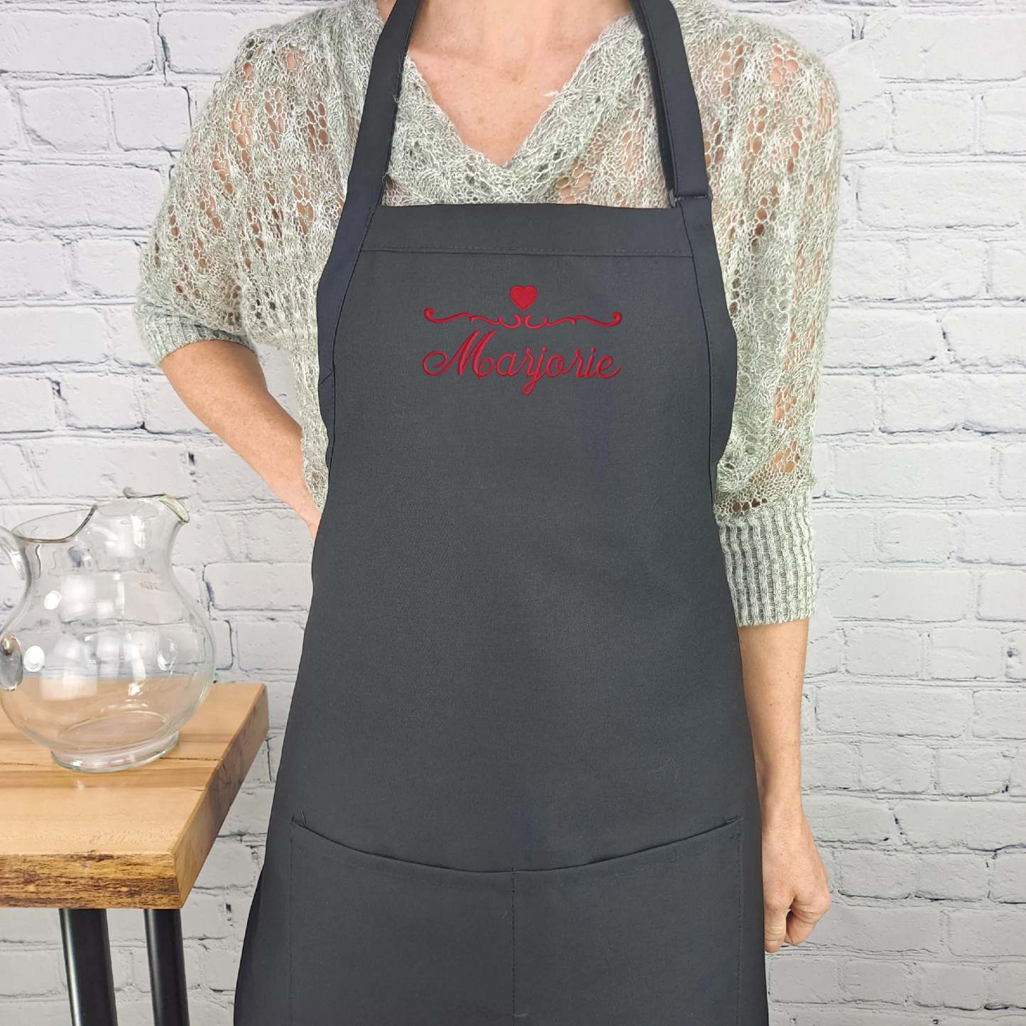 Customizable Apron Personalize Name Heart Kitchen Embroidered Apron Gift For Her-ilovevango