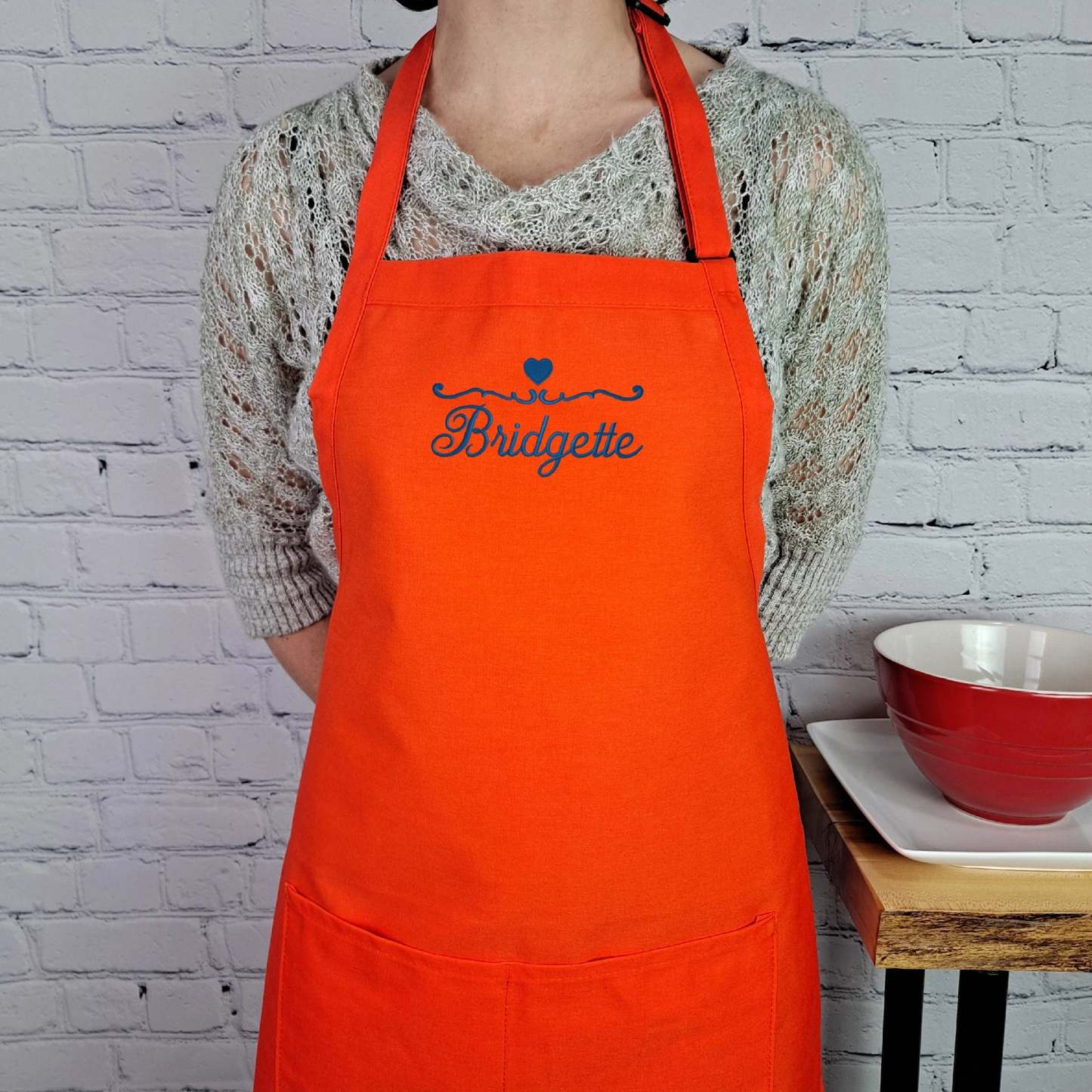 Customizable Apron Personalize Name Heart Kitchen Embroidered Apron Gift For Her-ilovevango