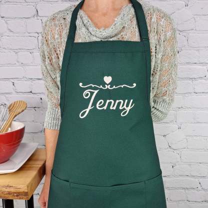 Customizable Apron Personalize Name Heart Kitchen Embroidered Apron Gift For Her-ilovevango
