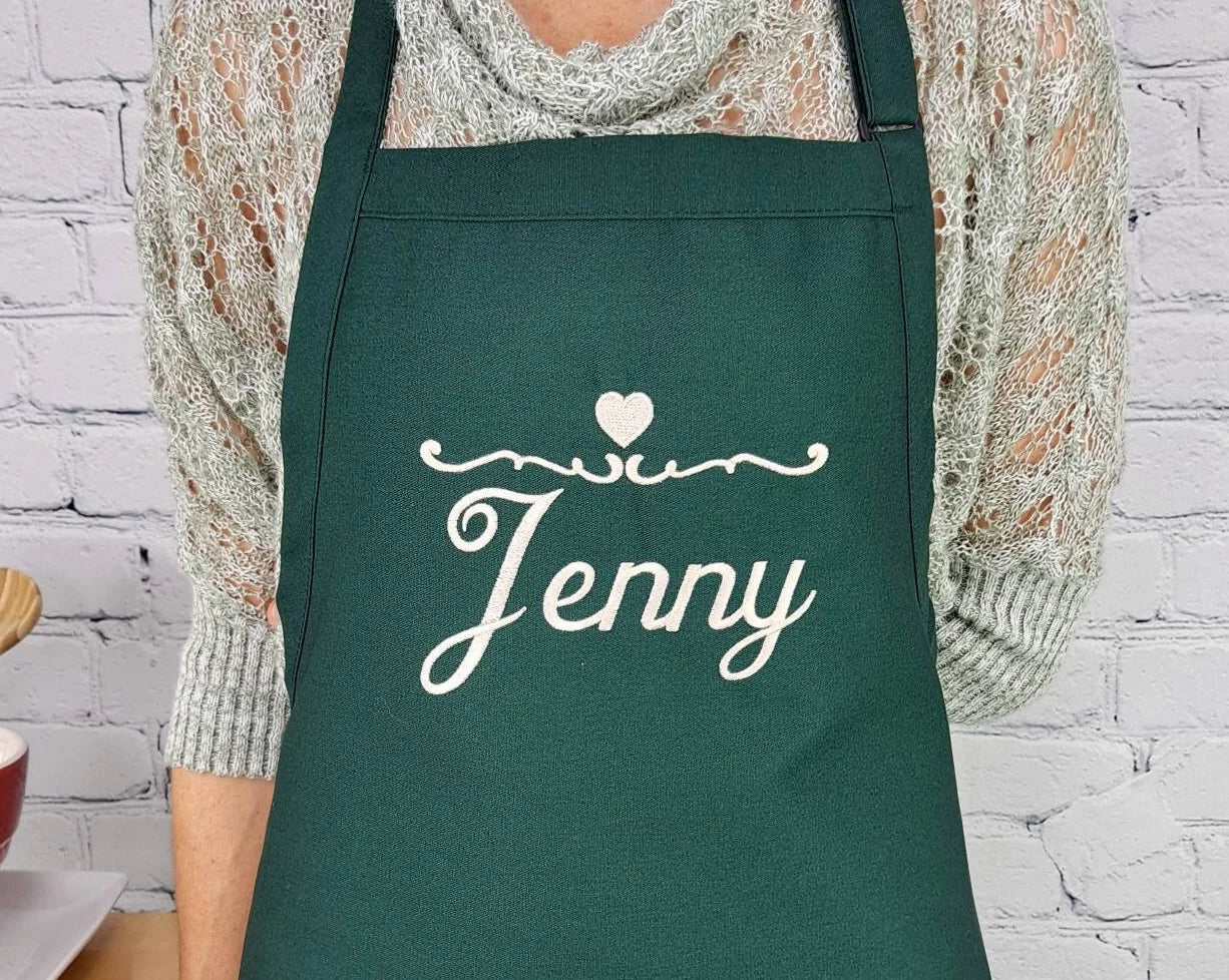 Customizable Apron Personalize Name Heart Kitchen Embroidered Apron Gift For Her-ilovevango