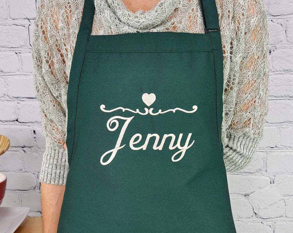 Customizable Apron Personalize Name Heart Kitchen Embroidered Apron Gift For Her-ilovevango