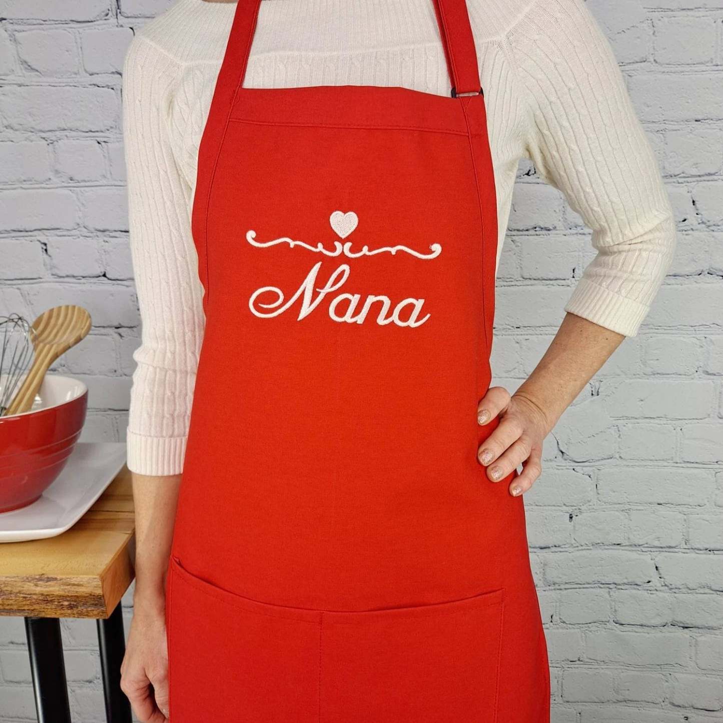 Customizable Apron Personalize Name Heart Kitchen Embroidered Apron Gift For Her-ilovevango