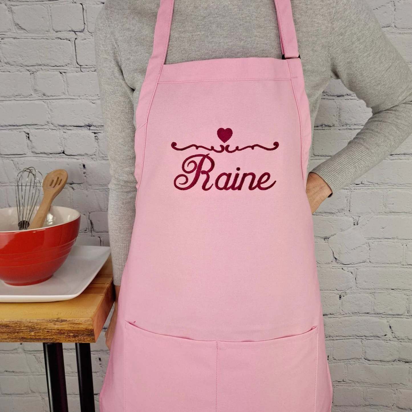 Customizable Apron Personalize Name Heart Kitchen Embroidered Apron Gift For Her-ilovevango