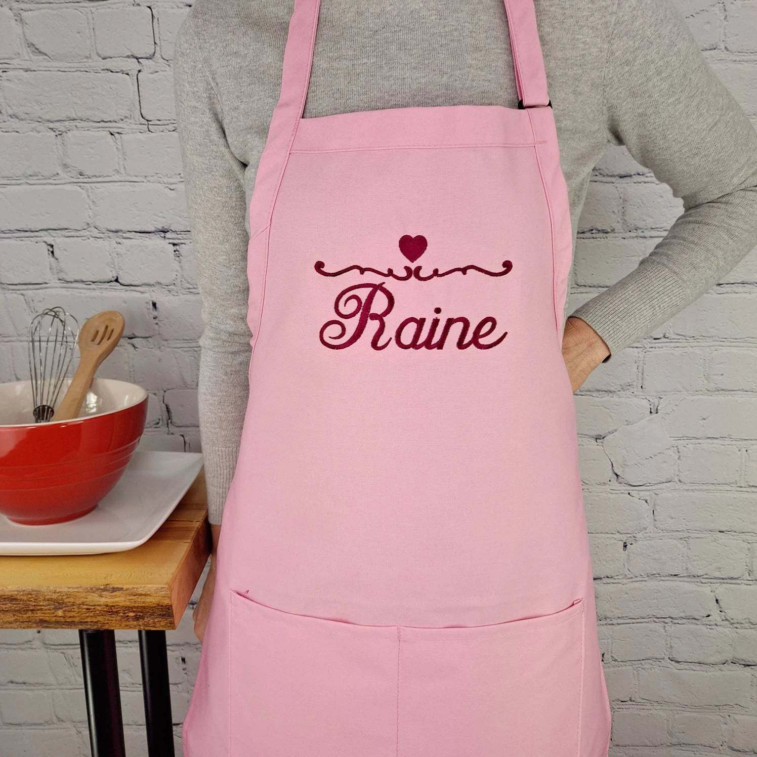 Customizable Apron Personalize Name Heart Kitchen Embroidered Apron Gift For Her-ilovevango