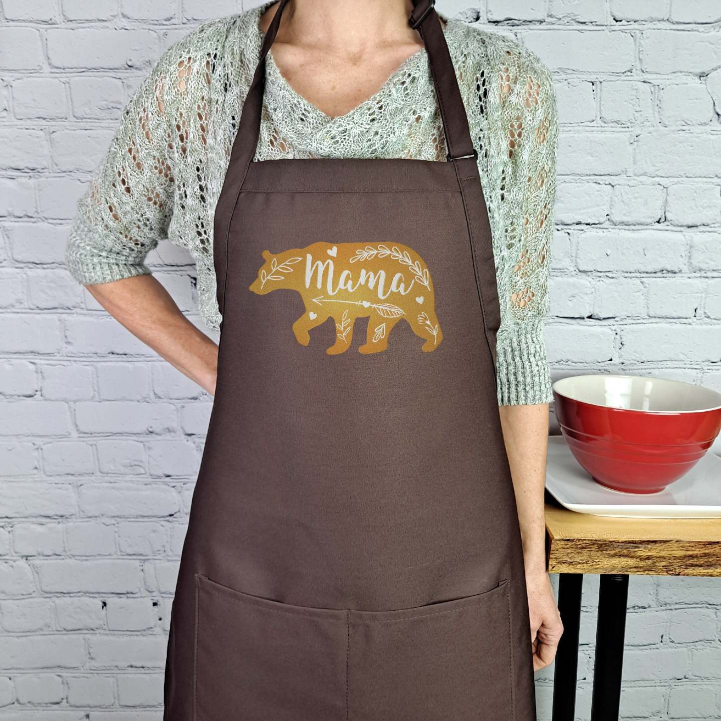 Mama Bear Apron Embroidered Custom Color Mom Kitchen Apron With Pockets And Adjustable Neck Durable Material Perfect Mothers Day Gift-ilovevango