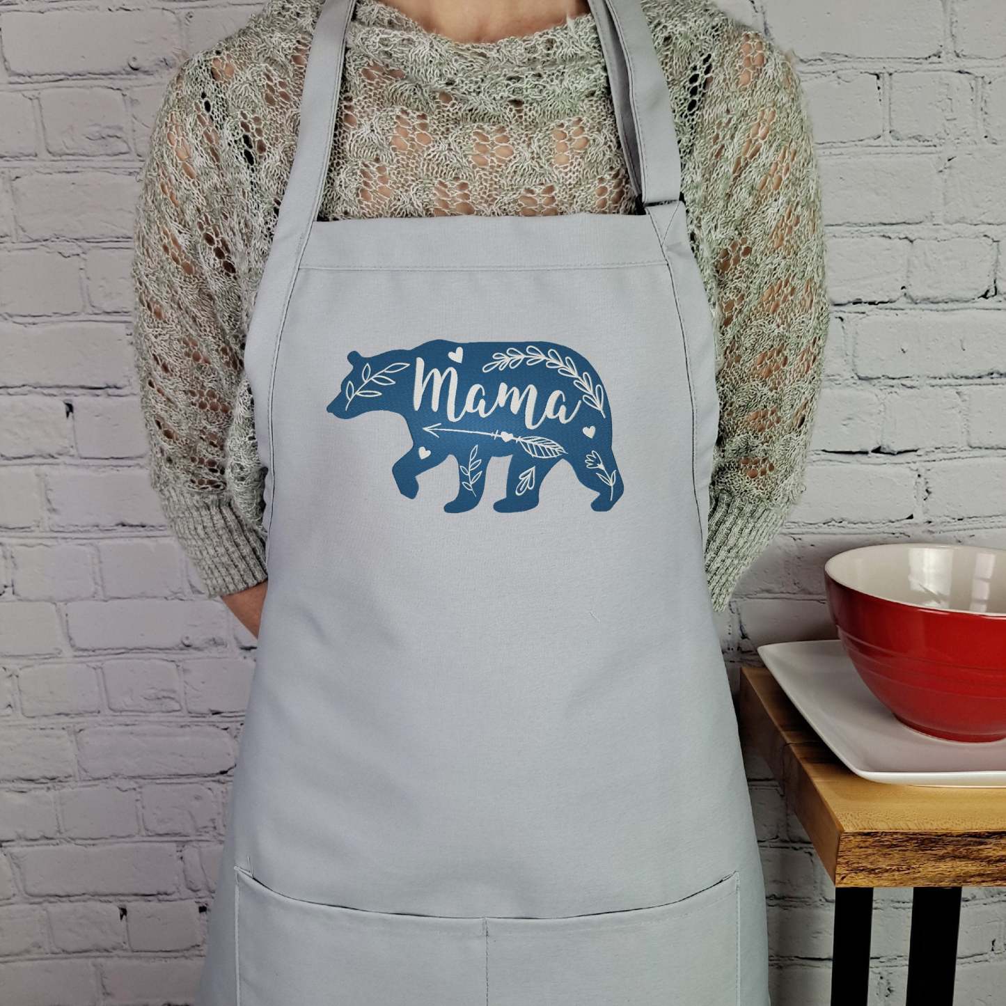 Mama Bear Apron Embroidered Custom Color Mom Kitchen Apron With Pockets And Adjustable Neck Durable Material Perfect Mothers Day Gift-ilovevango